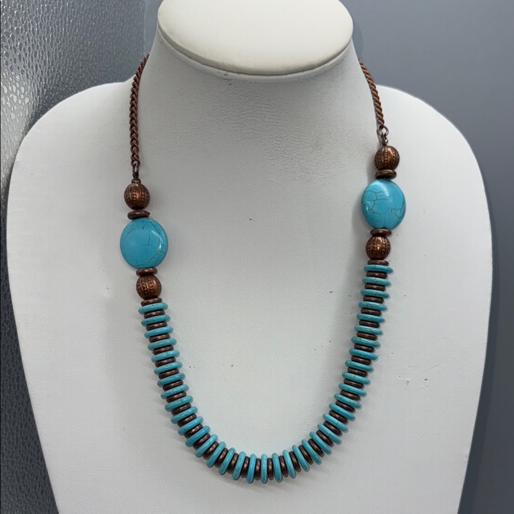 Turquoise and Copper Beaded Necklace